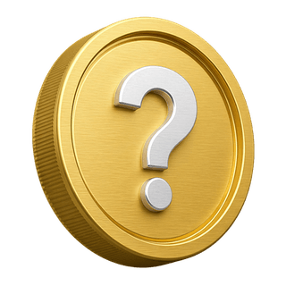 Decorative 3D gold coin marked with a question mark, shown on the FAQ page